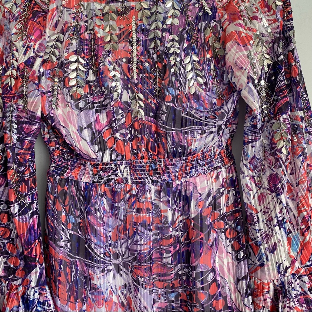 NEW Karen Millen Beaded Embellished Drama Kimono Woven Dress Size 10 Pink Purple - Picture 15 of 15